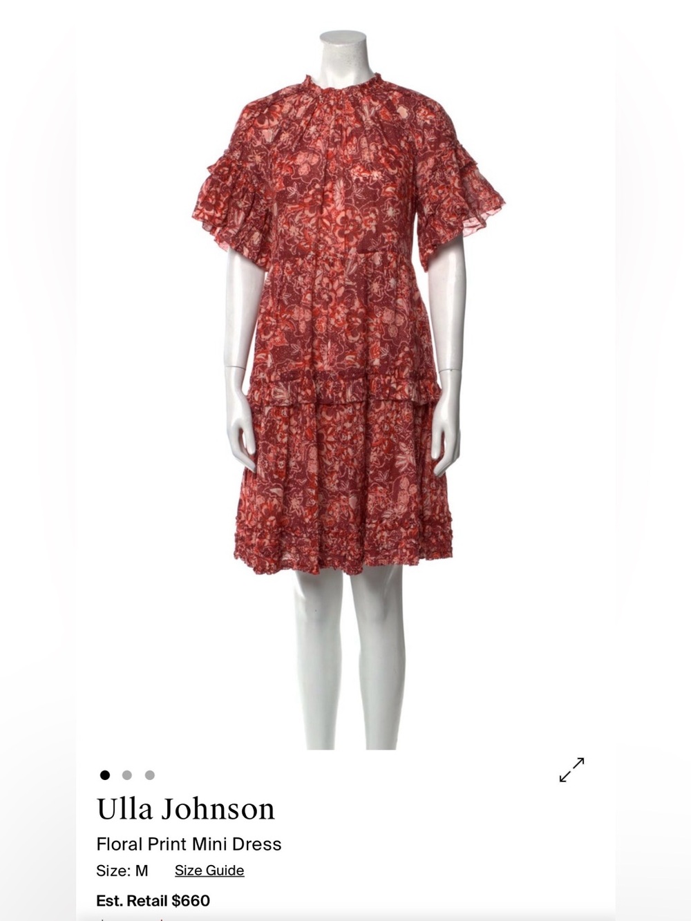 Ulla Johnson Rust Floral Ruffle Tiered Mini Dress